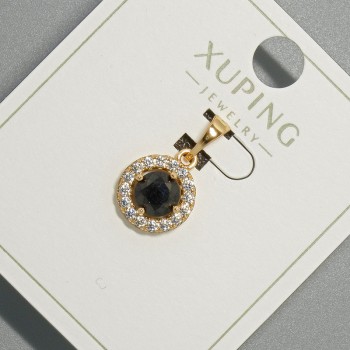 Pendant Xuping with Black Crystal and White Rhinestones, Diameter 10.5 mm, Length 18.5 mm, 18K Gold Plating