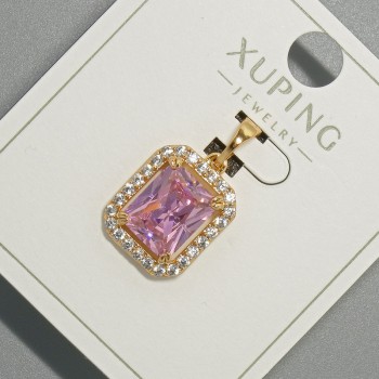 Xuping Pendant with Pink Crystal and White Rhinestones, Diameter 13x15 mm, Length 23 mm, 18K Gold Plating