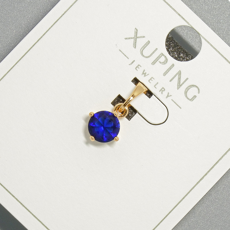Xuping Pendant with Blue Crystal, 6 mm Diameter, 15 mm Length, 18K Gold Plating