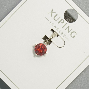 Xuping Pendant with Red Crystal, 6 mm Diameter, 15 mm Length, Rhodium Plated