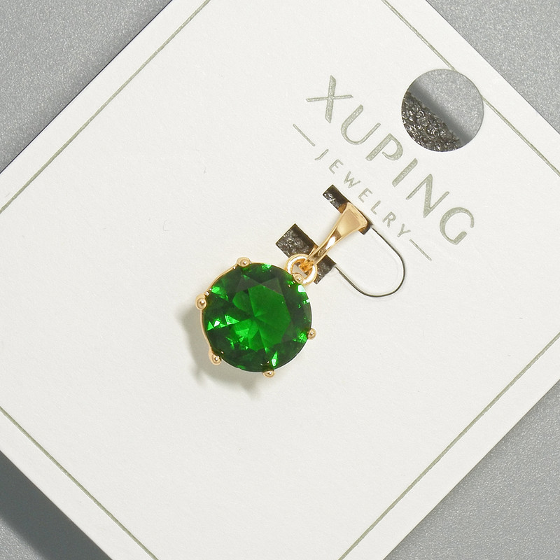 Xuping Pendant with Green Crystal, 9 mm Diameter, 17 mm Length, 18K Plating