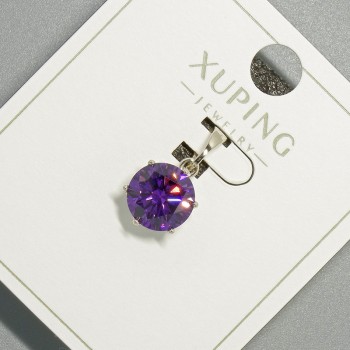 Pendant Xuping with Violet Crystal, 9 mm diameter, 17 mm length, rhodium-plated