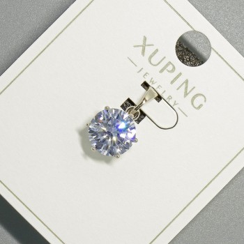 Xuping Pendant with White Crystal, 9 mm diameter, 17 mm length, rhodium