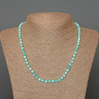 Amazonite Bead Necklace, Natural Stone, Faceted Cubes, Diameter 4-5 mm, Length 49 cm