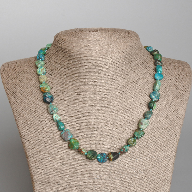 Chrysocolla Necklace with Natural Stone, Faceted, 8×10 mm diameter ±, Length 48 cm+
