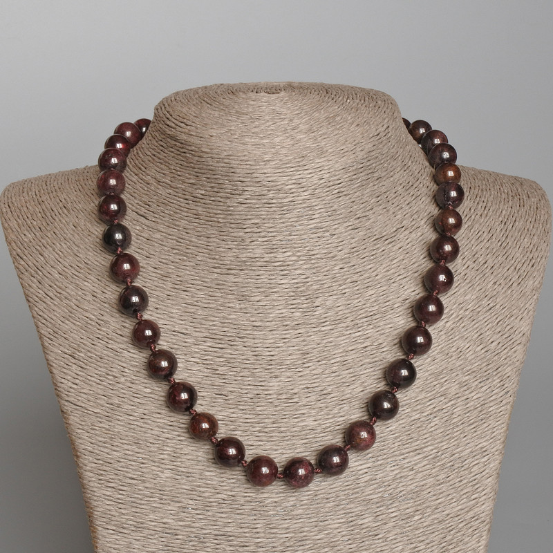 Garnet Necklace with natural stone smooth beads, diameter 10.5 mm, length 50 cm