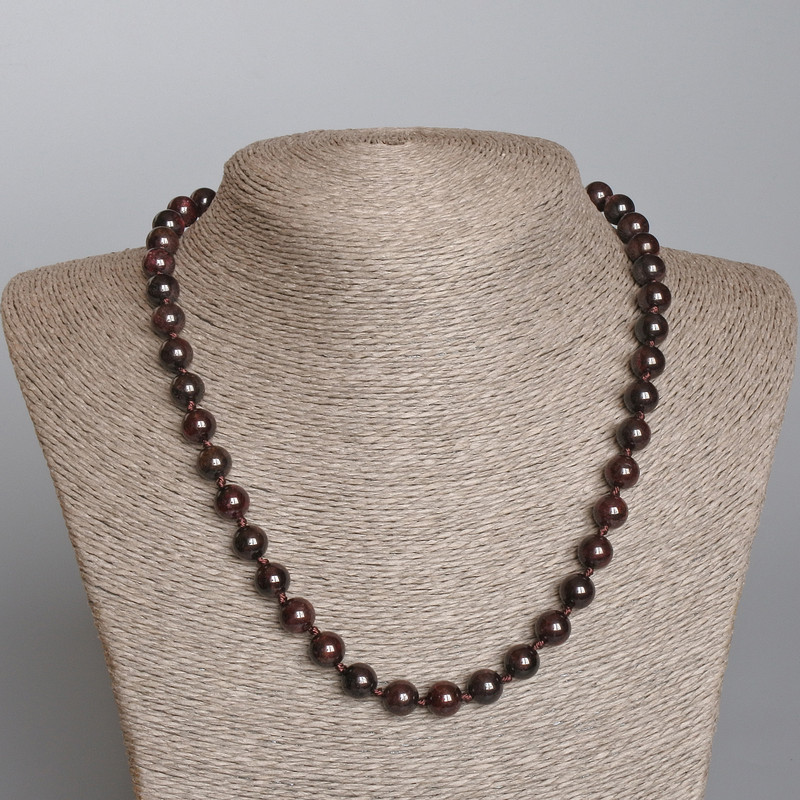 Garnet Necklace, natural stone smooth beads, diameter 8.5 mm, length 49 cm