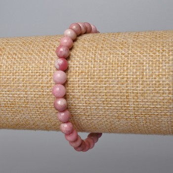 Rhodochrosite Bracelet, natural stone, smooth beads, diameter 6.5 mm ±, length 18 cm ± (stretch)