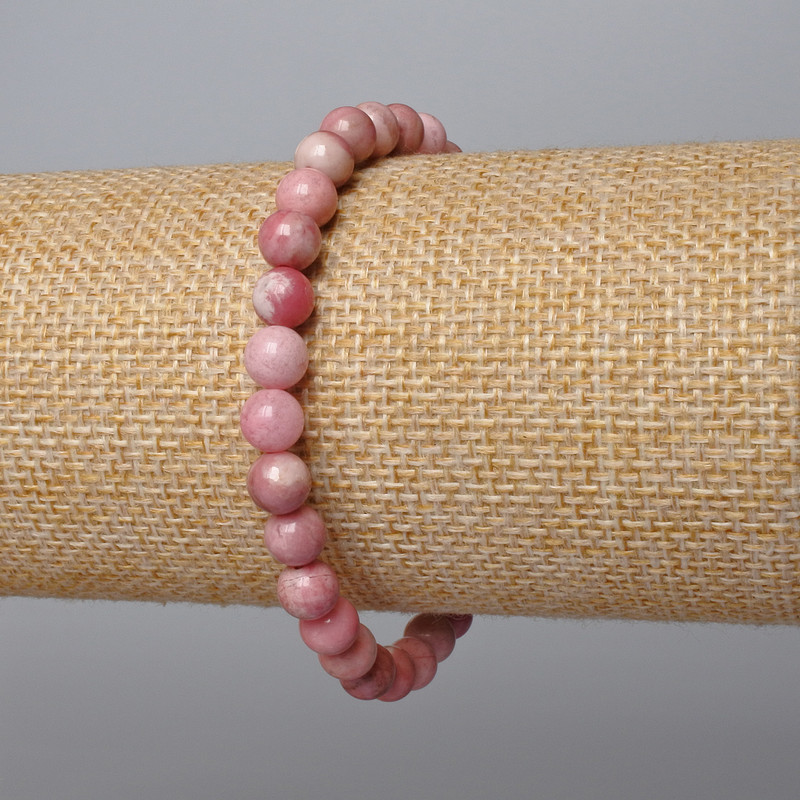 Rhodochrosite Bracelet, natural stone, smooth beads, diameter 6.5 mm ±, length 18 cm ± (stretch)