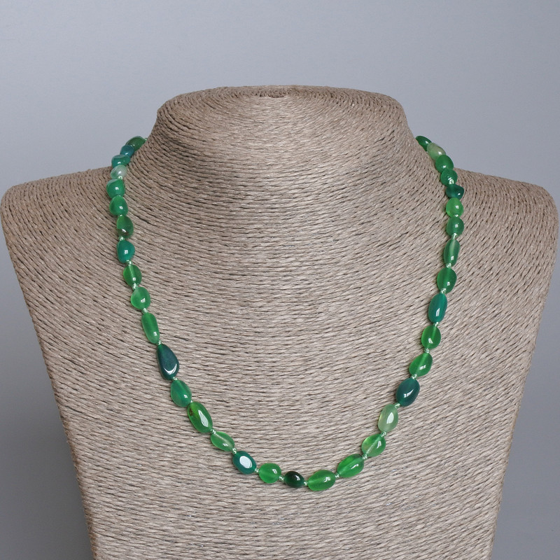 Green Agate Natural Stone Faceted Bead Necklace, diameter 6x10 mm ±, length 51 cm ±