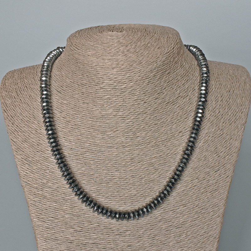 Hematite faceted rondelle necklace, diameter 8x3 mm, length 48 cm