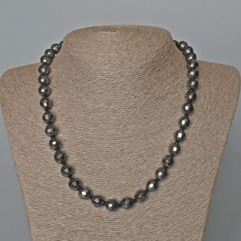 Hematite Necklace with Faceted Round Beads, 10 mm Diameter, 48 cm Length