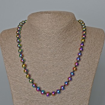Hematite Necklace with 'Gasoline' Finish, Smooth Beads, 8 mm Diameter, 50 cm Length
