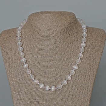 White Cat's-Eye Bead Necklace, smooth beads, 8.5 mm diameter, 49 cm length