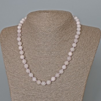Necklace White Quartz natural stone faceted bead, diameter 8 mm+-, length 48 cm+