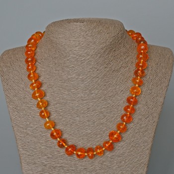 Bead Necklace Orange Crystal (Amber-Toned), Faceted Beads, 12x8 mm, Length 50 cm