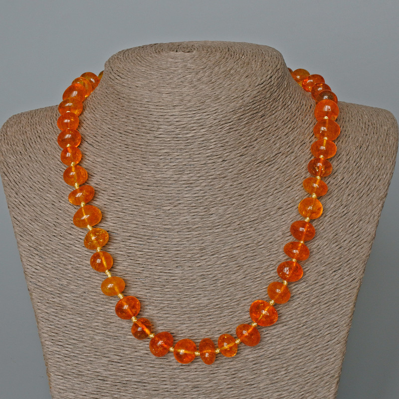 Bead Necklace Orange Crystal (Amber-Toned), Faceted Beads, 12x8 mm, Length 50 cm