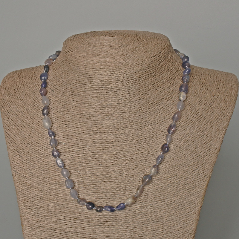 Necklace of natural iolite beads, faceted, 6x8 mm diameter, length 48 cm