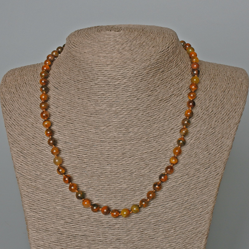 Yellow petersite necklace, natural stone, smooth beads, diameter 6.5 mm, length 48 cm