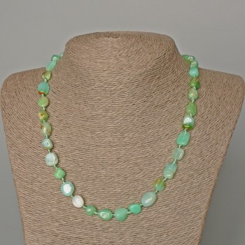 Chrysoprase natural stone necklace, faceted beads, 9x11 mm diameter, 50 cm long