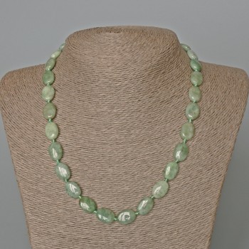 Jadeite Necklace with natural stone, oval beads, diameter 10x14 mm+-, length 49 cm+