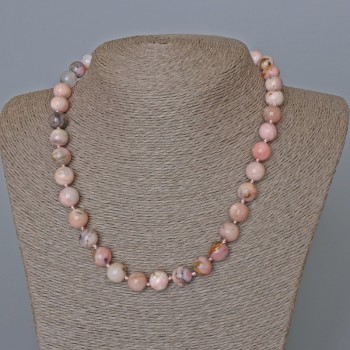 Necklace with Pink Opal natural stone smooth beads, diameter 10 mm, length 48 cm