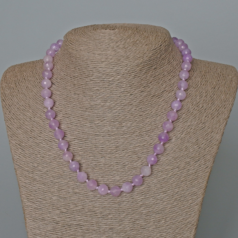 Kunzite Necklace, Natural Stone, Faceted Bead, 8 mm Diameter, 47 cm Length