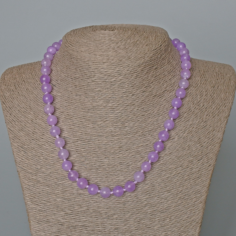 Amethyst Necklace (named after Tinted Quartz) smooth beads, 8.5 mm diameter, length 47 cm