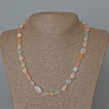 Morganite Necklace, natural stone, faceted beads, diameter 9x12 mm, length 49 cm
