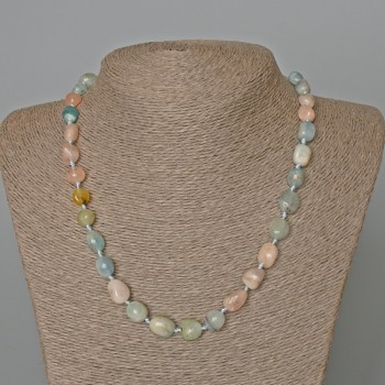 Morganite Necklace with natural stone, faceted beads, 9x12 mm diameter, 49 cm length