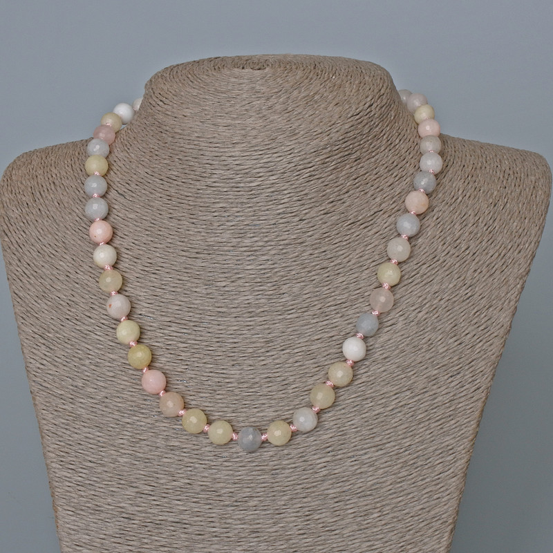 Morganite Necklace, Natural Stone, Faceted Bead, 8 mm Diameter ±, 47 cm Length ±