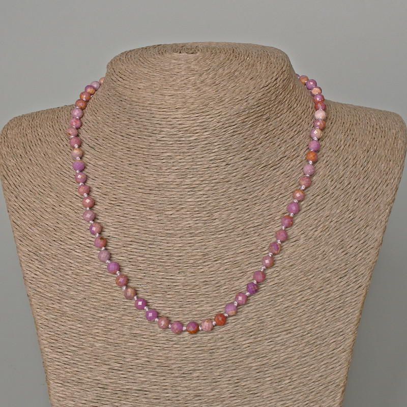 Phosphosiderite Necklace with natural stone, faceted beads, 6 mm diameter, 47 cm length