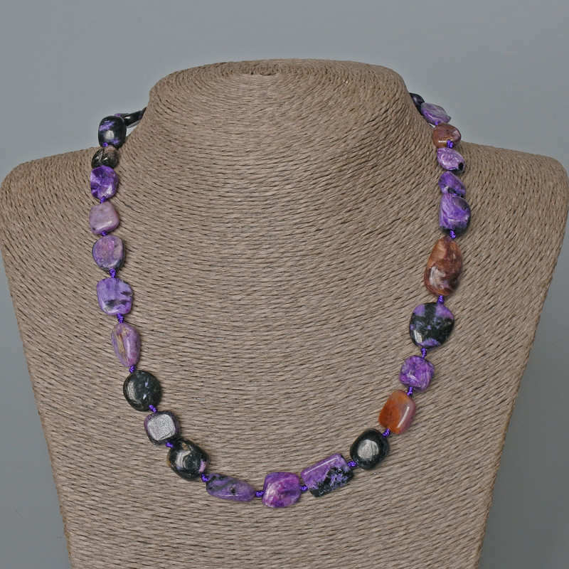 Charoite Necklace with Natural Stone, Faceted Beads, 11x14 mm Diameter, 49 cm Length
