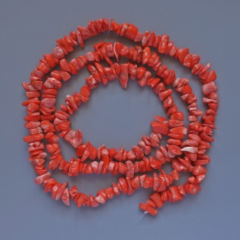 Carrot-orange natural coral beads, nugget shape, diameter 9x4 mm, length 90 cm on thread