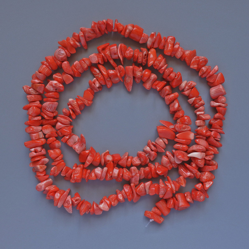 Carrot-orange natural coral beads, nugget shape, diameter 9x4 mm, length 90 cm on thread