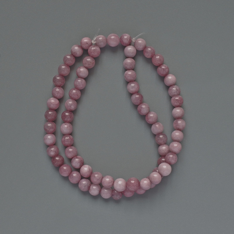 Kunzite Beads (Imitation) - Smooth Round Beads, 6mm diameter, 39cm length on beading thread