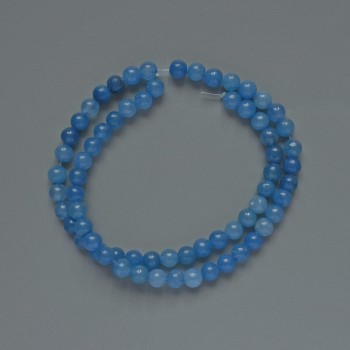 Aquamarine Beads (Imitation) - Smooth Round Beads, 6mm Diameter, 37cm Length on Beading Thread