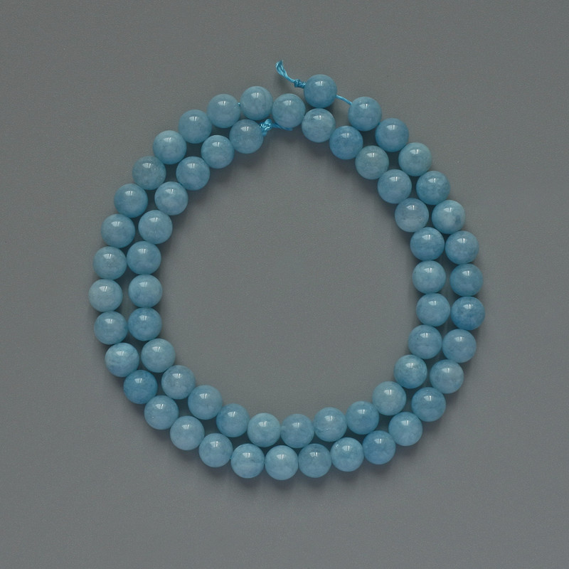 Aquamarine Beads, Smooth Ball, Diameter 6.5 mm, Length 38 cm on Thread