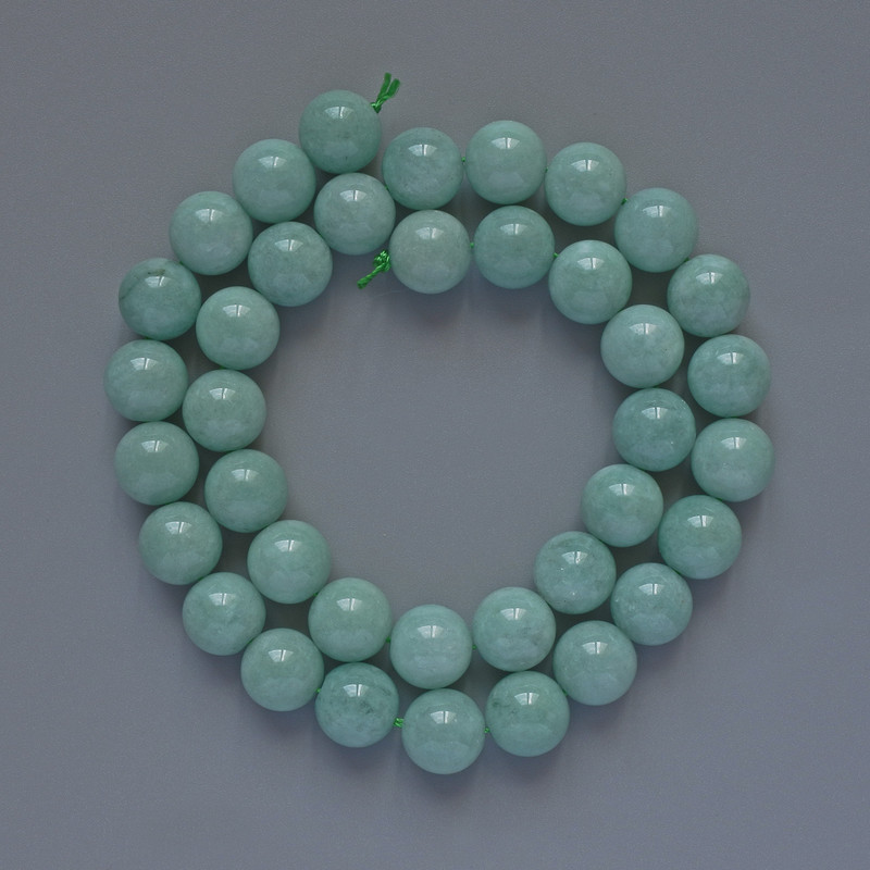 Amazonite Beads, Natural Stone, Smooth Round Beads, Diameter 10 mm, Length 38 cm on Thread