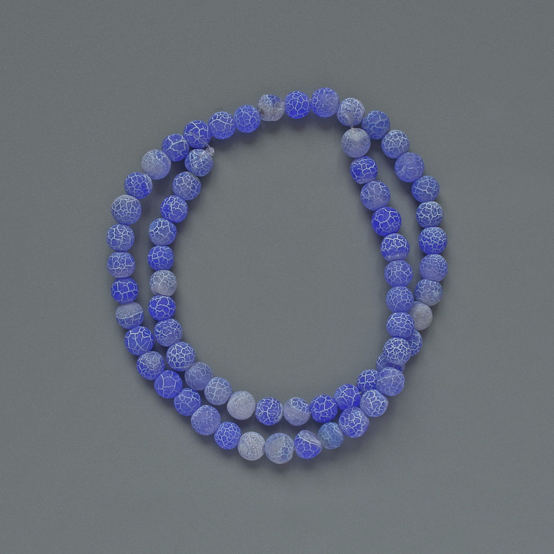 Blue Frosted Agate Beads, smooth 6mm spheres, 35cm length on thread