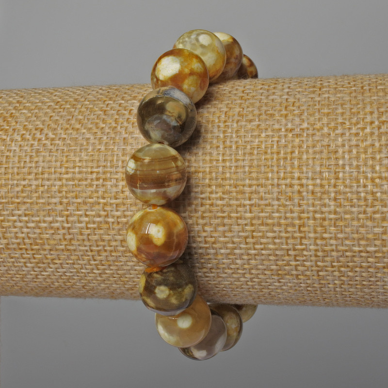 Yellow Agate Bracelet with a Smooth Bead, 12 mm diameter ±, 18 cm length ± (stretch)
