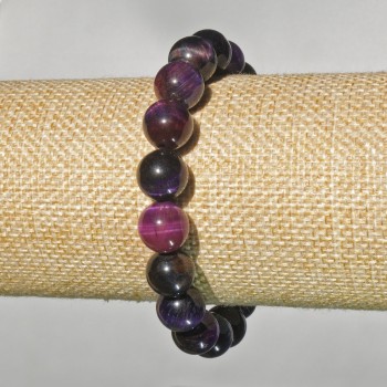 Bracelet with Multicolored Cat's Eye natural stone smooth beads, diameter 10.5 mm, length 18 cm (stretch)