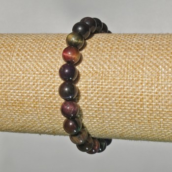 Bracelet Multicolored Cat's Eye Natural Stone Smooth Beads, Diameter 8.5 mm, Length 18 cm +/- (Stretch)
