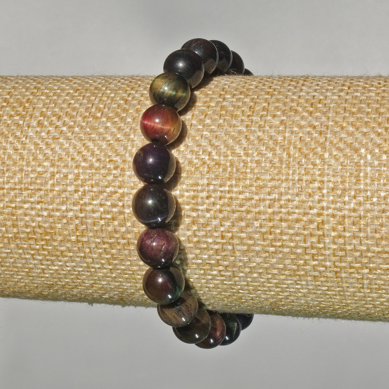 Bracelet Multicolored Cat's Eye Natural Stone Smooth Beads, Diameter 8.5 mm, Length 18 cm +/- (Stretch)