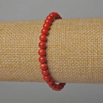 Natural Coral Bracelet with Smooth Bead, 5 mm Diameter, 18 cm Length (Stretch)