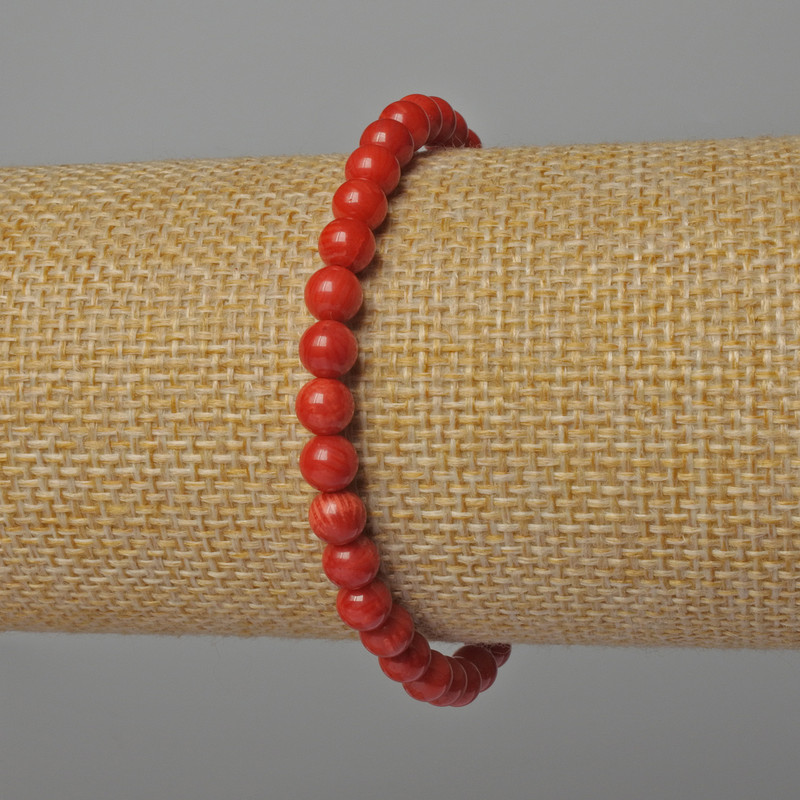 Natural Coral Bracelet with Smooth Bead, 5 mm Diameter, 18 cm Length (Stretch)