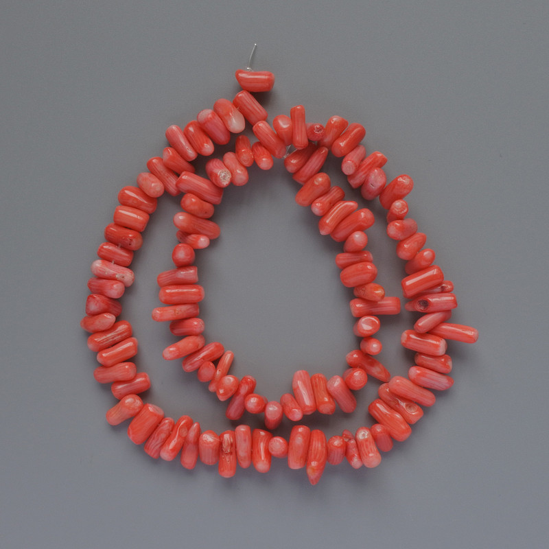 Pink Coral Beads, natural cylindrical beads, diameter 12×4 mm, length 40 cm on thread