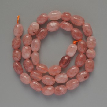 Strawberry Quartz Beads, Natural Stone, Faceted, 7x10 mm diameter, 5 mm +/-, 38 cm length on thread