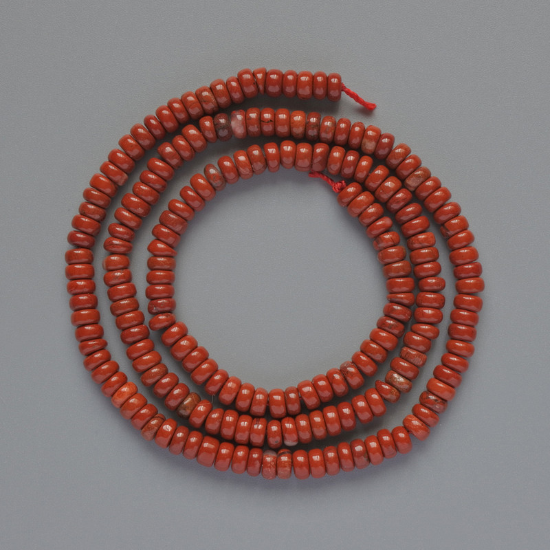 Red Jasper Beads, natural stone, smooth rondelle, 4x2 mm diameter, 39 cm length on thread