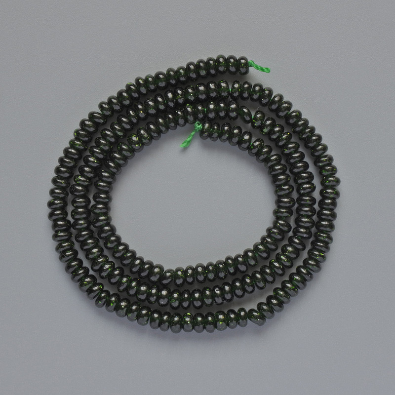 Beads Green Aventurine, Synthetic Smooth Rondelle, 4x2 mm diameter, 39 cm length on thread